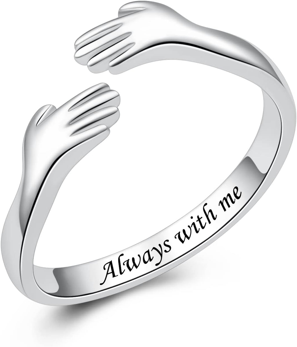 Women's 925 Sterling Silver Hugging Ring - Engraved Always My Daughter Forever My Friend Band for Teens and Mothers - Ke