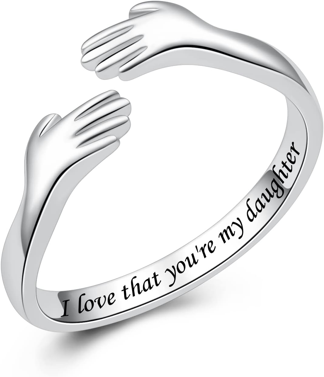 Women's 925 Sterling Silver Hugging Ring - Engraved Always My Daughter Forever My Friend Band for Teens and Mothers - Ju