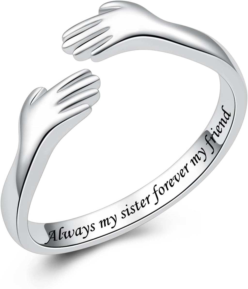Women's 925 Sterling Silver Hugging Ring - Engraved Always My Daughter Forever My Friend Band for Teens and Mothers - Lo