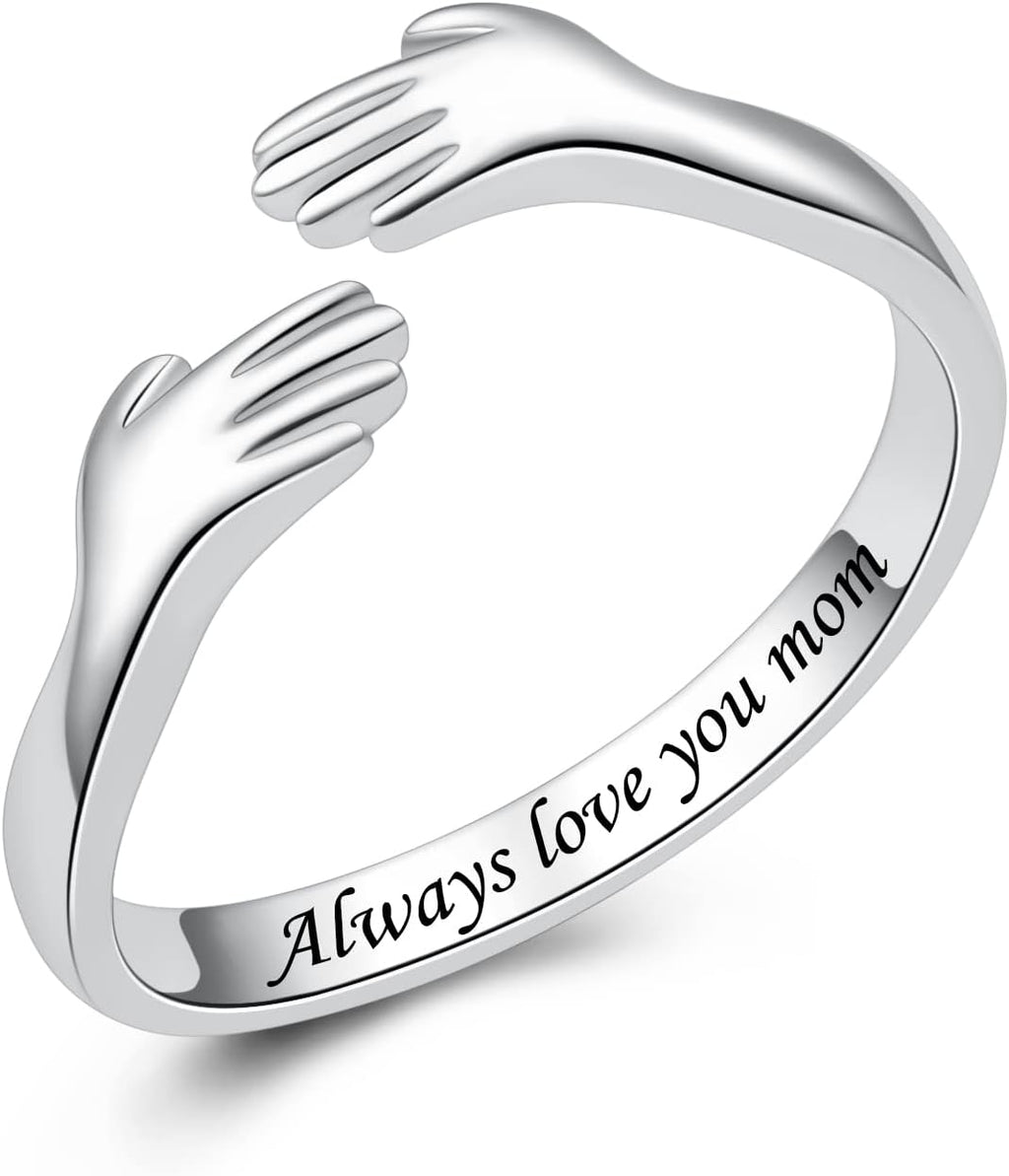 Women's 925 Sterling Silver Hugging Ring - Engraved Always My Daughter Forever My Friend Band for Teens and Mothers