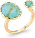 Women's 14K Gold Plated Statement Ring - Simulated Blue Turquoise Stone on a Wide Band for Layered Summer Outfits - Stan