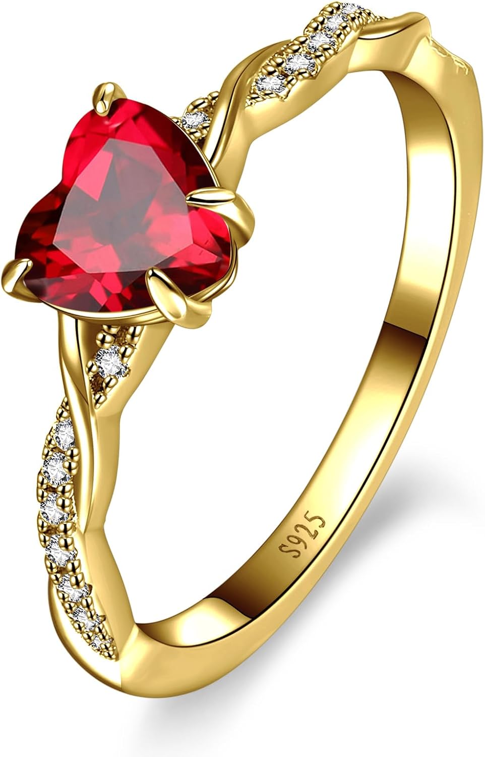 Women's Heart Cut Promise Ring - 925 Sterling Silver Twisted Vine Band with a 1.25 ct Created Gemstone in Sizes 5 to 10 