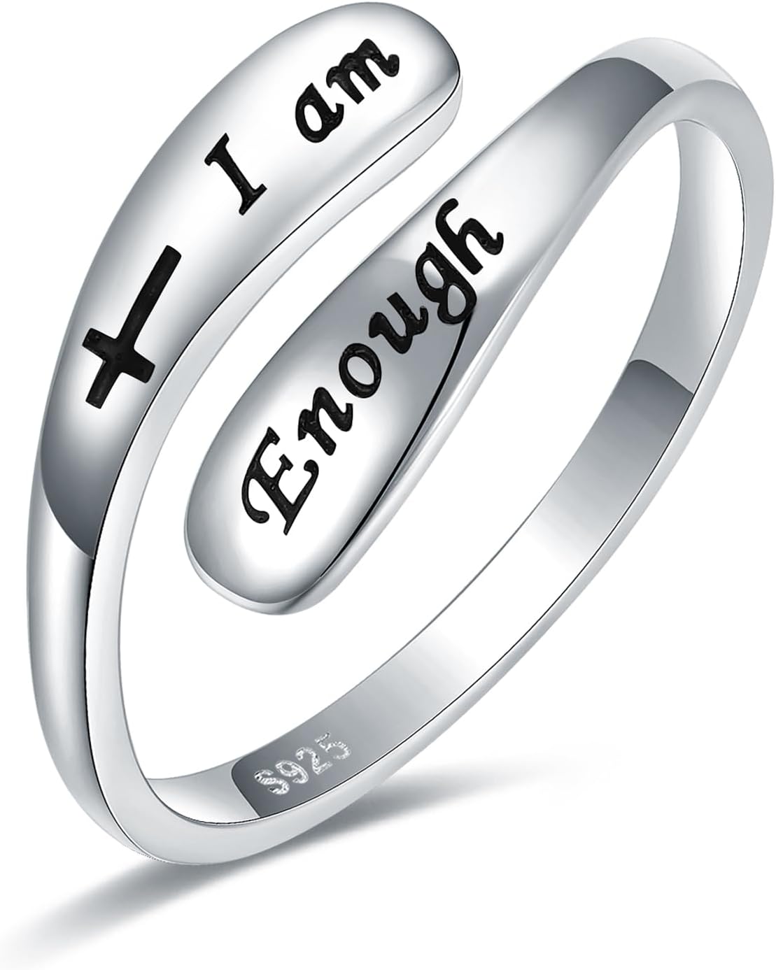 Women's 925 Sterling Silver Inspirational Ring - Adjustable Engraved Band with Faith and Encouragement Wording for Her -