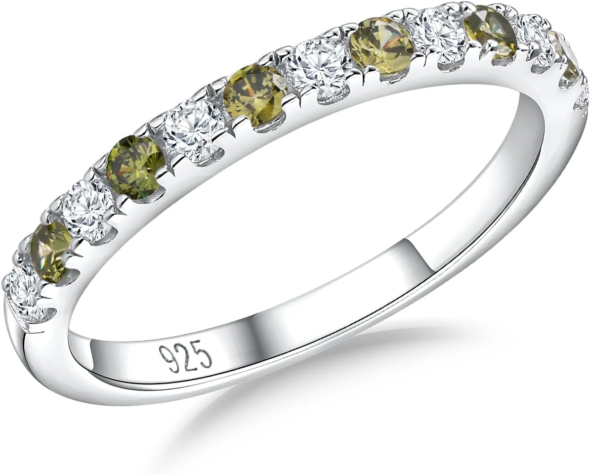 Women's Birthstone Half Eternity Band - 925 Sterling Silver 2.7 mm Ring with Created Gemstones in Sizes 6 to 10 - Pink S