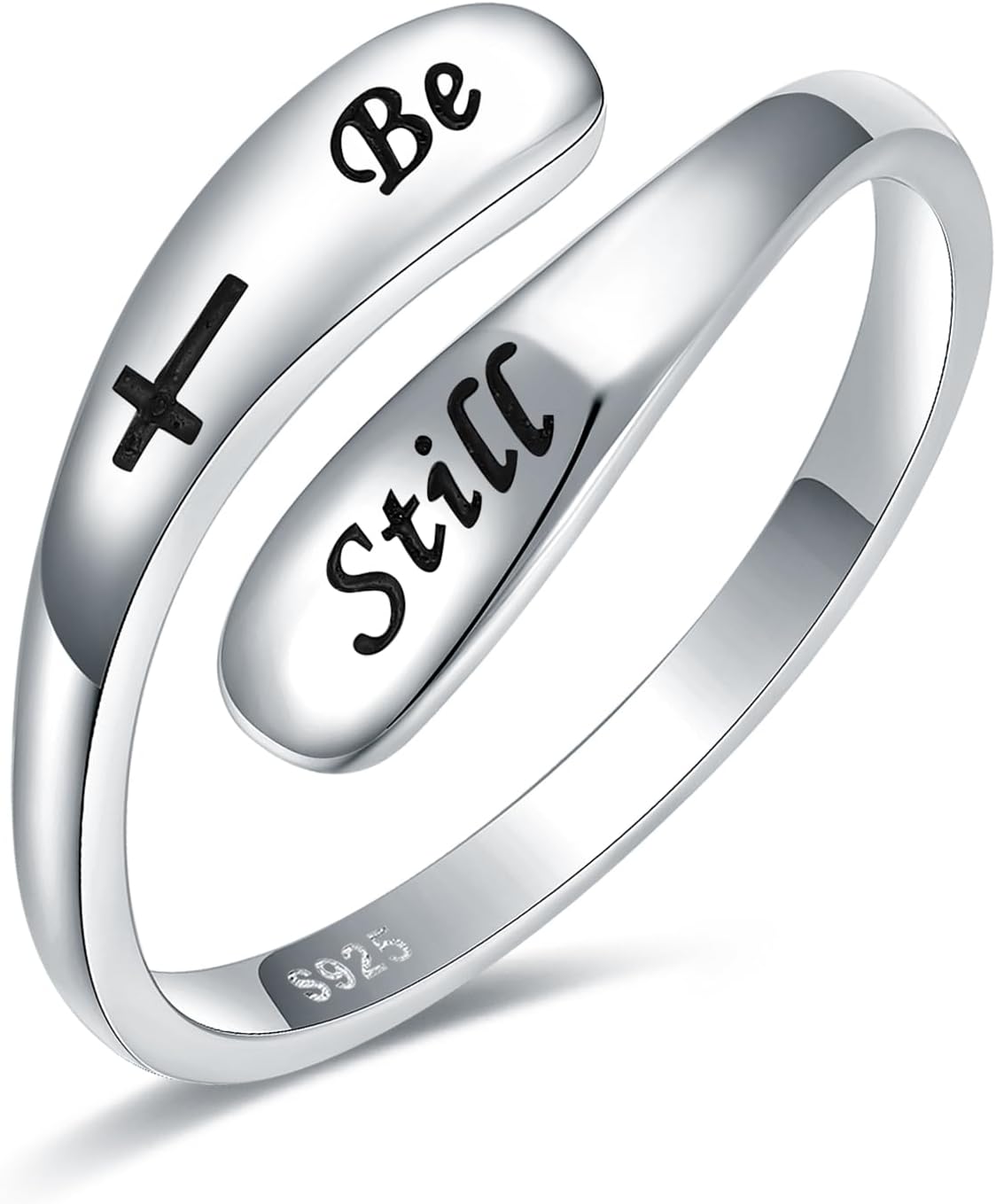 Women's 925 Sterling Silver Inspirational Ring - Adjustable Engraved Band with Faith and Encouragement Wording for Her -