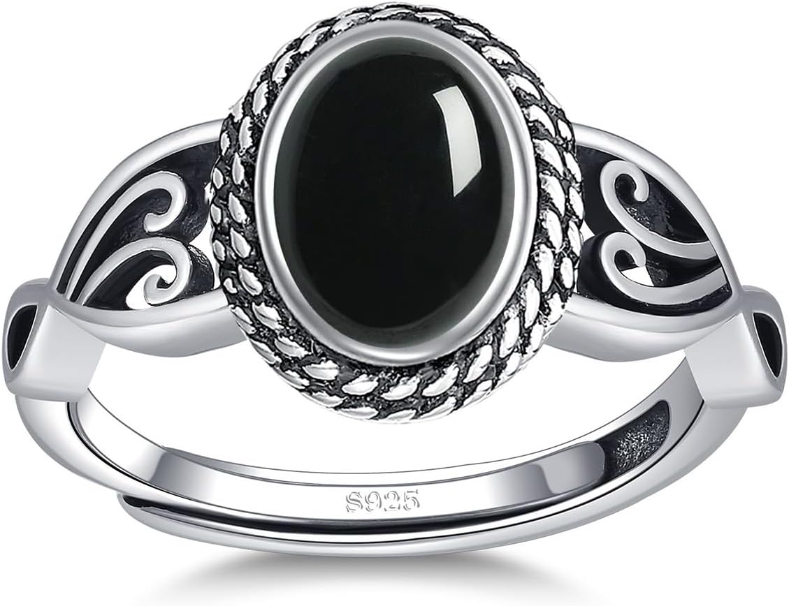 Women's Turquoise Statement Ring - 925 Sterling Silver Vintage Oval Band, Hypoallergenic and Adjustable in Sizes 6 to 9 