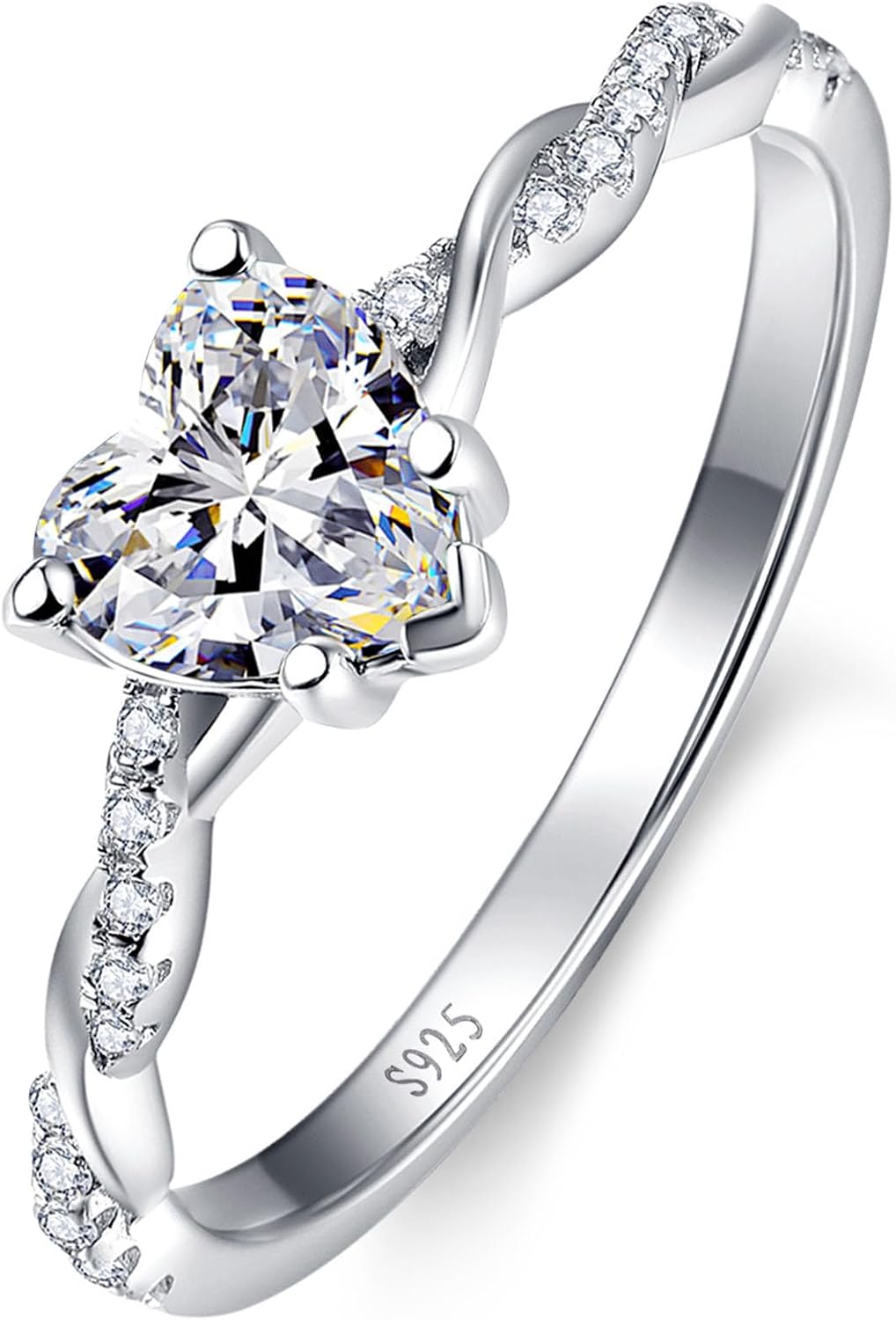 Women's Heart Cut Promise Ring - 925 Sterling Silver Twisted Vine Band with a 1.25 ct Created Gemstone in Sizes 5 to 10 