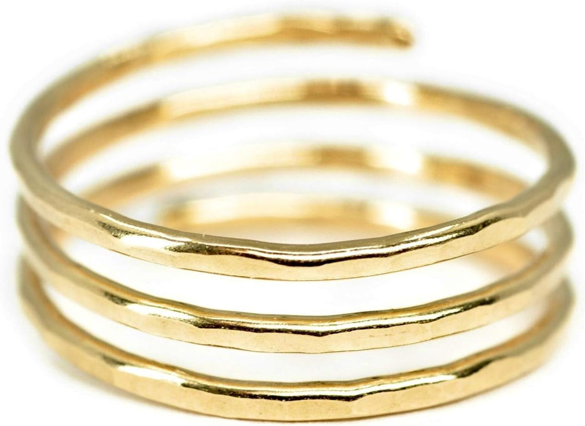 Women's 14K Gold Filled Adjustable Ring - Handmade Minimalist Open Stacking Band in a Medium Size 8, Made in the USA - S