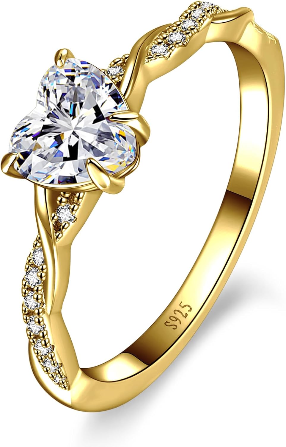 Women's Heart Cut Promise Ring - 925 Sterling Silver Twisted Vine Band with a 1.25 ct Created Gemstone in Sizes 5 to 10 