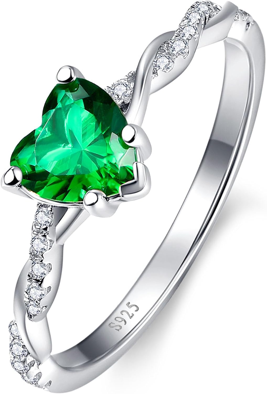 Women's Heart Cut Promise Ring - 925 Sterling Silver Twisted Vine Band with a 1.25 ct Created Gemstone in Sizes 5 to 10 
