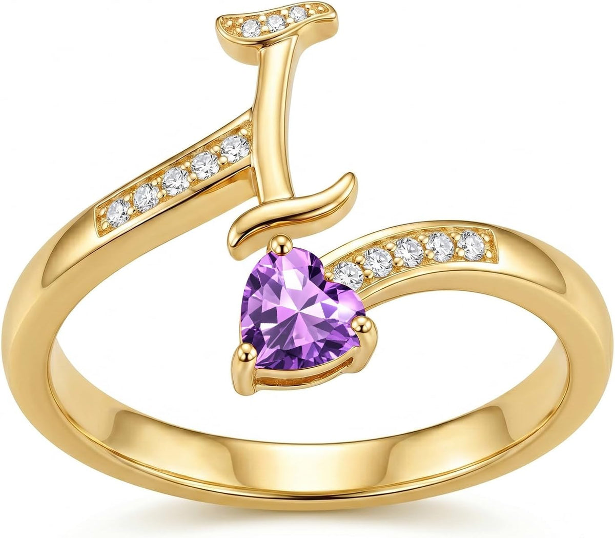 Women's 18K Gold Plated Initial Birthstone Ring - Adjustable A to Z Letter Band with a Monthly Stone in Sizes 6 to 8 - G