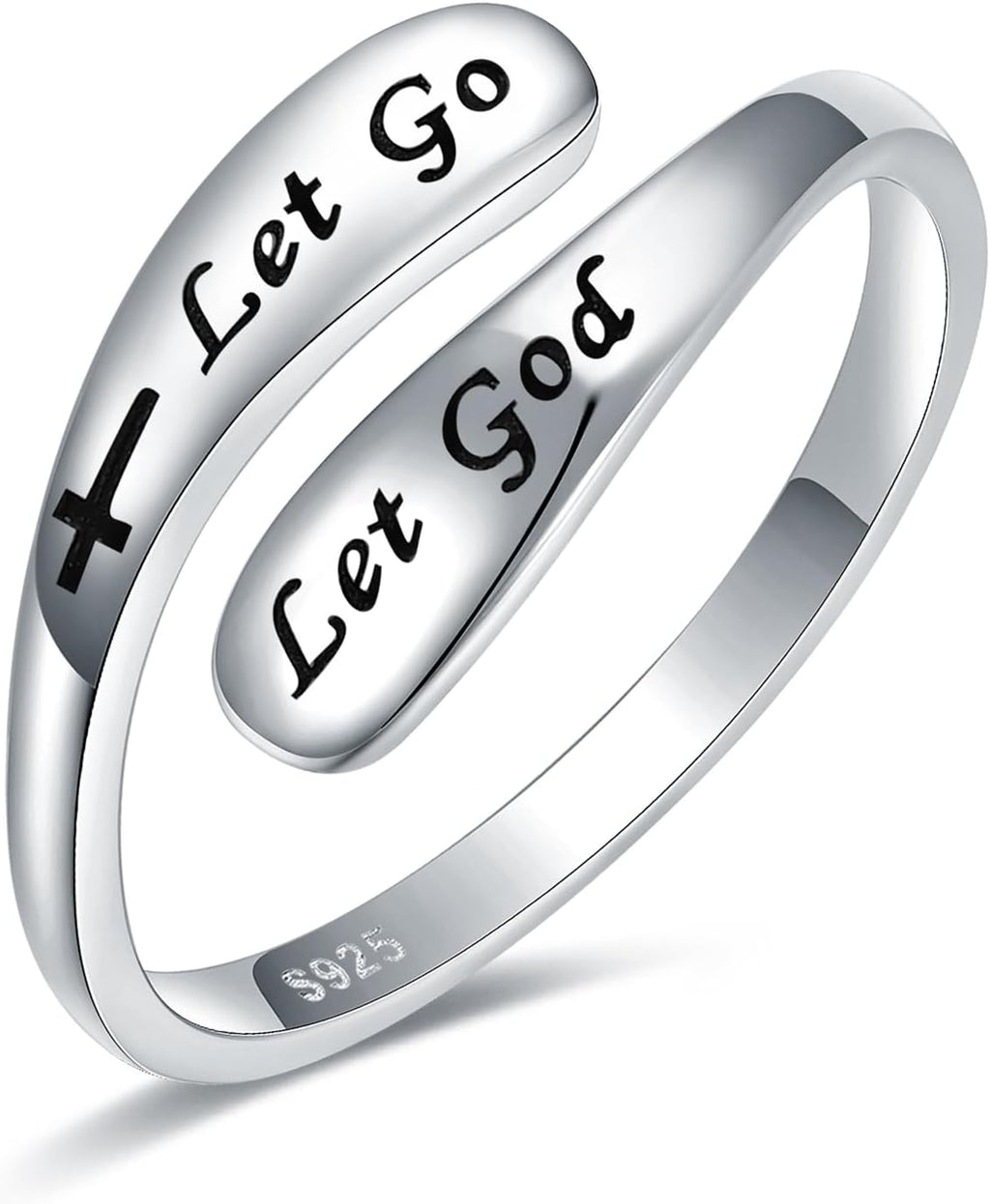 Women's 925 Sterling Silver Inspirational Ring - Adjustable Engraved Band with Faith and Encouragement Wording for Her -