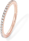 Women's 925 Sterling Silver CZ Eternity Band - 14K Gold Plated Dainty Stackable Wedding Ring in One to Three Ring Packs 