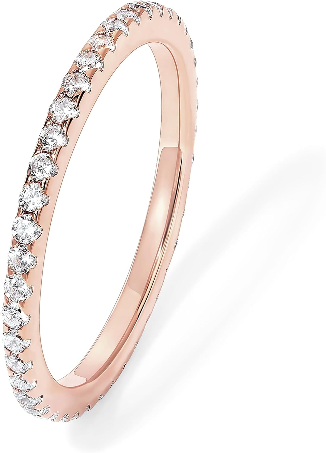 Women's 925 Sterling Silver CZ Eternity Band - 14K Gold Plated Dainty Stackable Wedding Ring in One to Three Ring Packs 