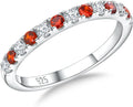 Women's Birthstone Half Eternity Band - 925 Sterling Silver 2.7 mm Ring with Created Gemstones in Sizes 6 to 10 - Garnet