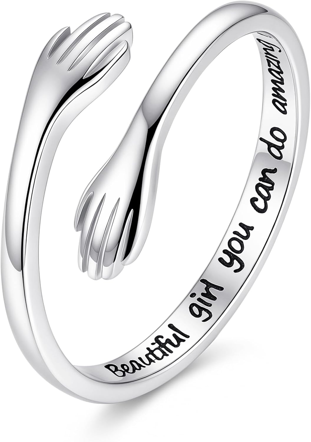 Granddaughter and Daughter Hug Ring - 925 Sterling Silver Adjustable Engraved Band as a Promise Gift from Grandma - for 