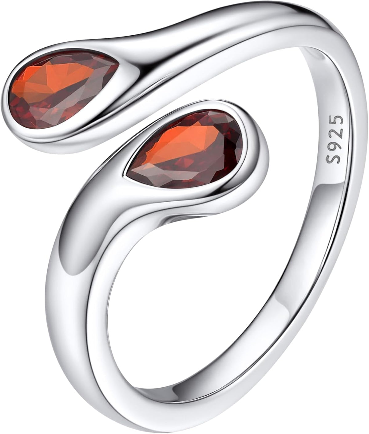 Women's Sterling Silver Birthstone Teardrop Ring - Open Adjustable Toi et Moi Band with a Monthly Stone for Promise Gift