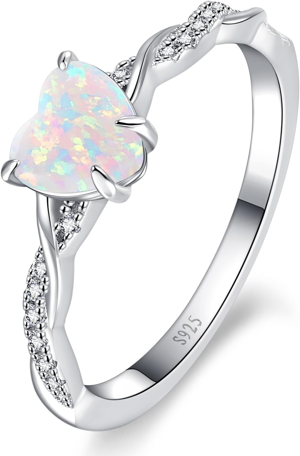 Women's Heart Cut Promise Ring - 925 Sterling Silver Twisted Vine Band with a 1.25 ct Created Gemstone in Sizes 5 to 10 