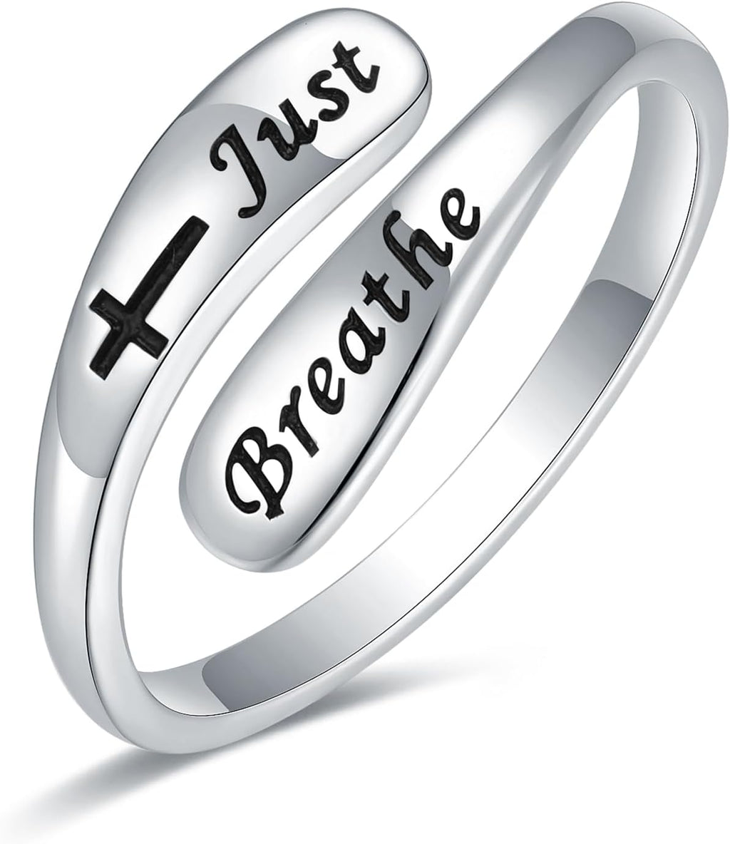 Women's 925 Sterling Silver Inspirational Ring - Adjustable Engraved Band with Faith and Encouragement Wording for Her -