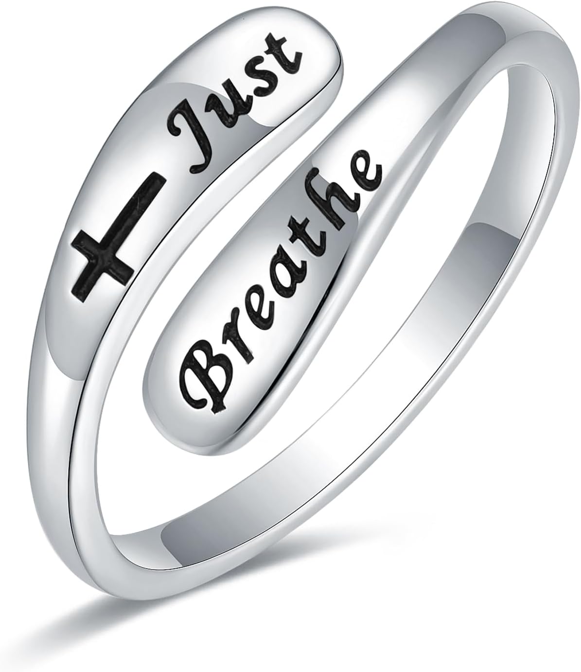 Women's 925 Sterling Silver Inspirational Ring - Adjustable Engraved Band with Faith and Encouragement Wording for Her -
