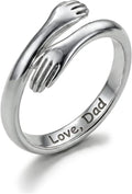 Dad and Daughter Hug Ring - Adjustable Stainless Steel Band with Two Hugging Hands for a Father and Daughter Keepsake - 