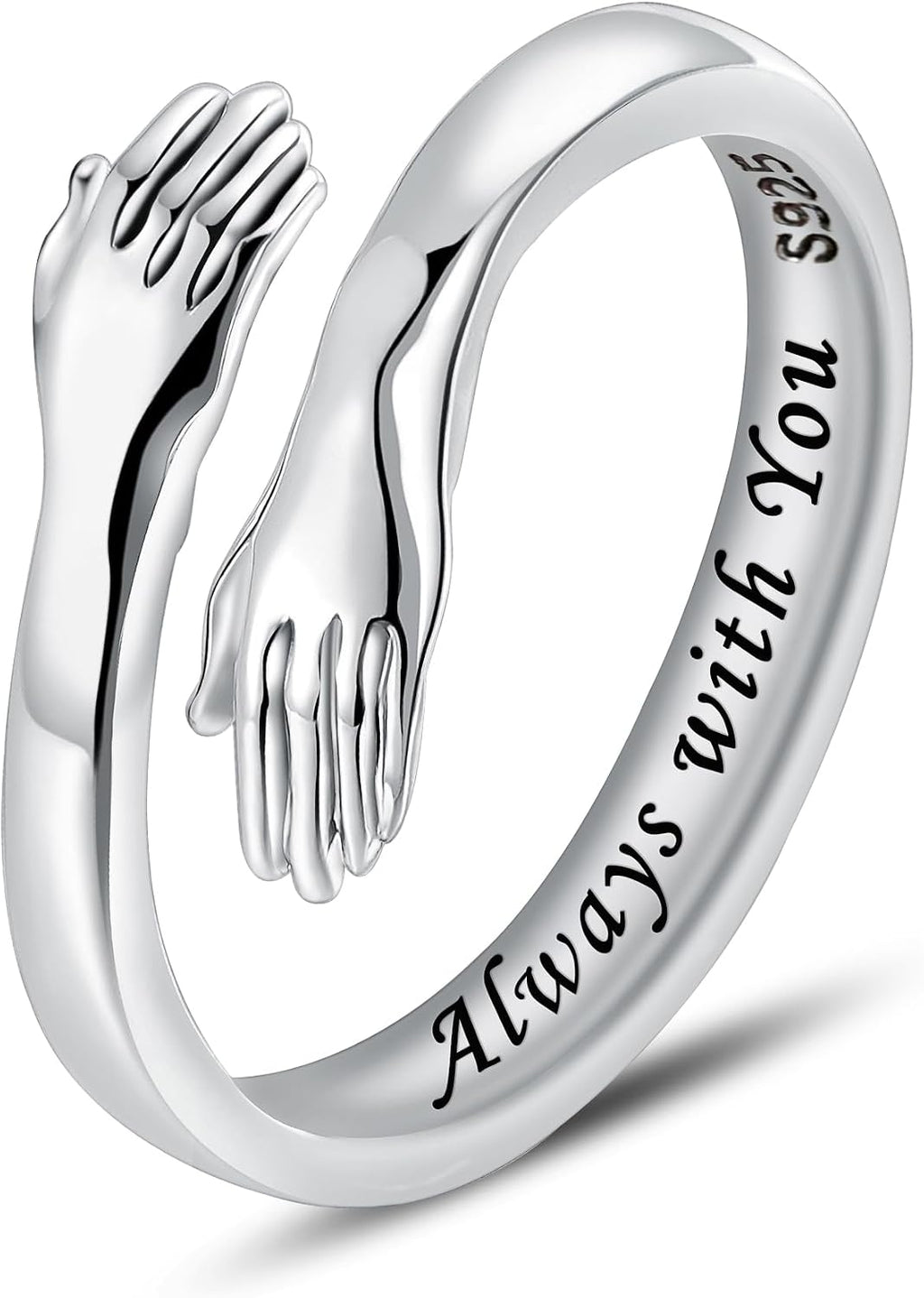 Women's 925 Sterling Silver Hug Ring - Adjustable Hands Band Engraved for Mom, Sister and Grandma in Sizes 6 to 8 - Beli