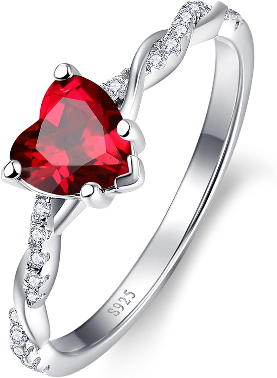 Women's Heart Cut Promise Ring - 925 Sterling Silver Twisted Vine Band with a 1.25 ct Created Gemstone in Sizes 5 to 10 