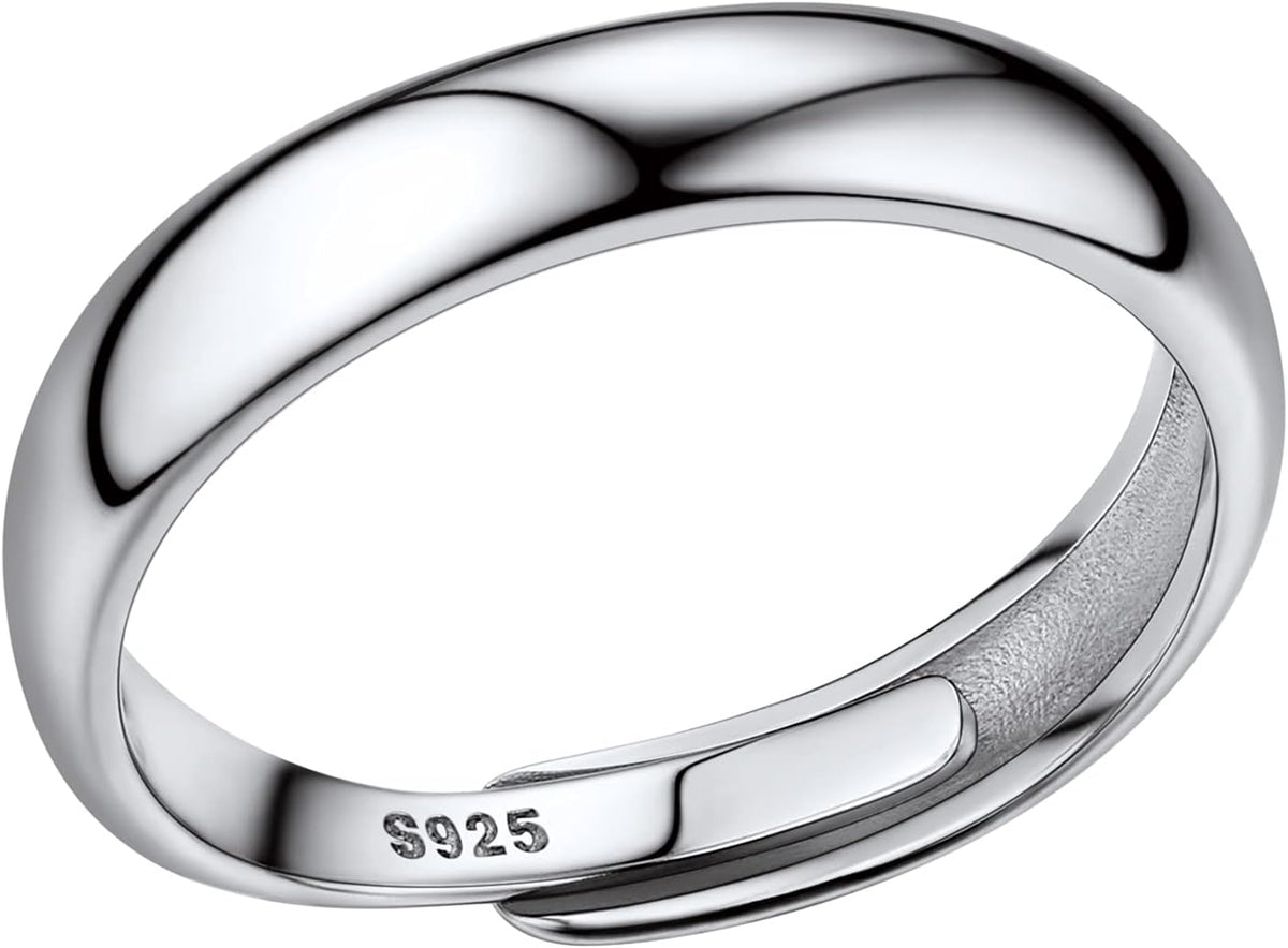 Women's Sterling Silver Band Ring - Adjustable Plain Ring in Seven Styles Including Cuban Link, Moon and Star, Olive Bra