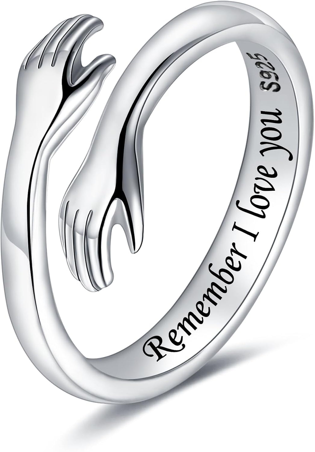 Women's 925 Sterling Silver Hug Ring - Adjustable Hands Band Engraved for Mom, Sister and Grandma in Sizes 6 to 8 - Gold