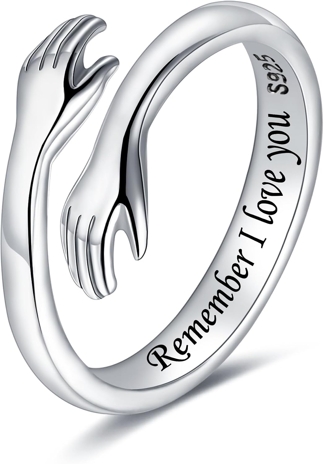 Women's 925 Sterling Silver Hug Ring - Adjustable Hands Band Engraved for Mom, Sister and Grandma in Sizes 6 to 8 - Gold