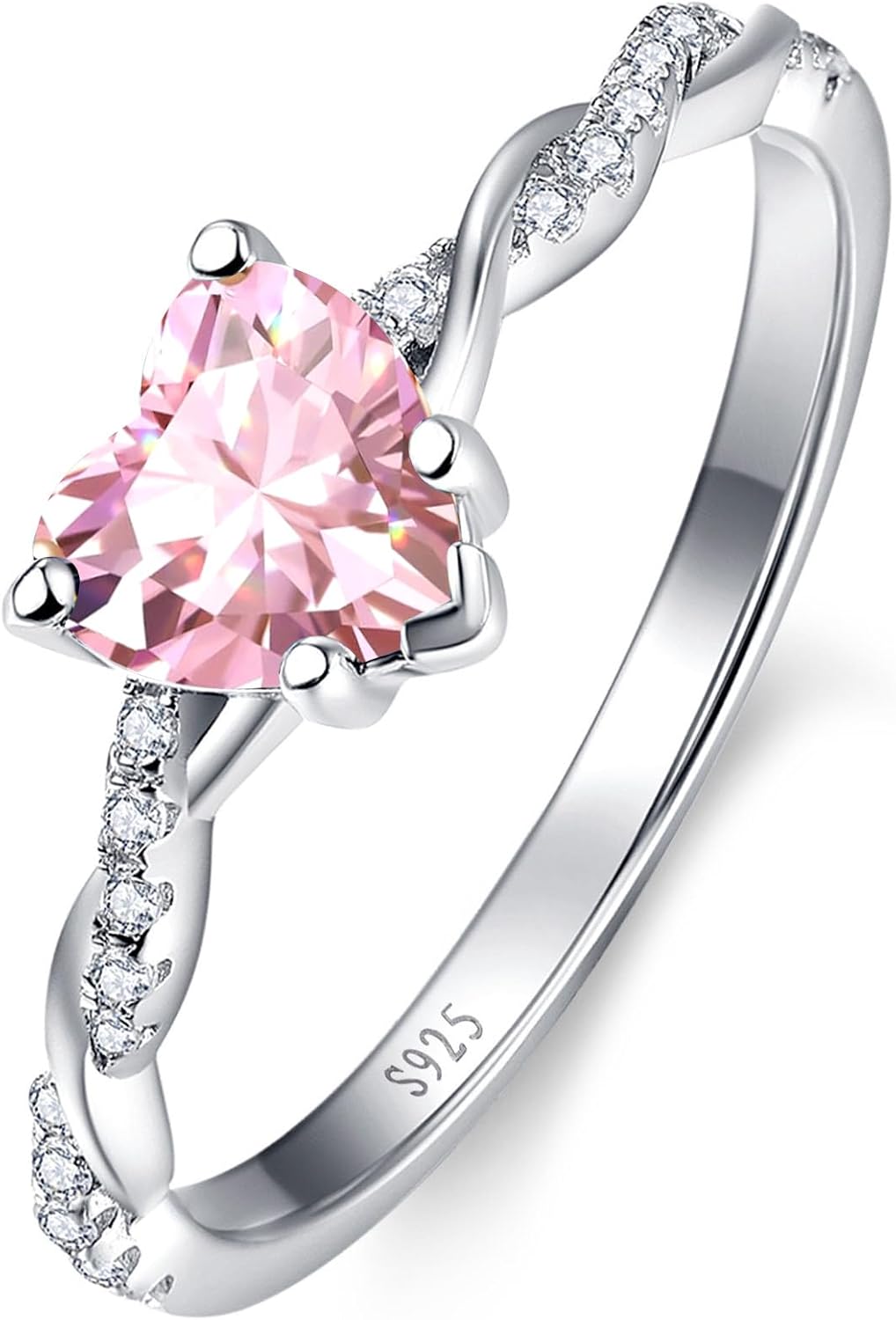 Women's Heart Cut Promise Ring - 925 Sterling Silver Twisted Vine Band with a 1.25 ct Created Gemstone in Sizes 5 to 10 