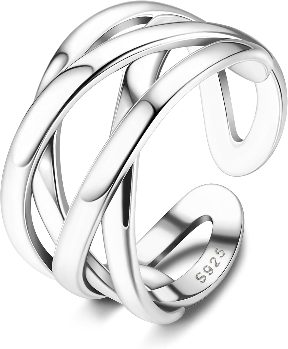 Women's 925 Sterling Silver Celtic Knot Ring - Open Adjustable Knuckle and Thumb Band with a Minimalist Crossed Line - S