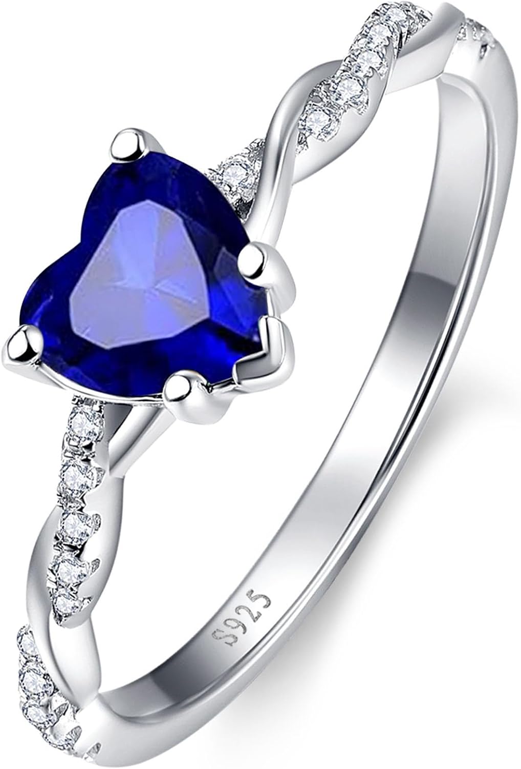 Women's Heart Cut Promise Ring - 925 Sterling Silver Twisted Vine Band with a 1.25 ct Created Gemstone in Sizes 5 to 10 