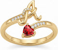 Women's 18K Gold Plated Initial Birthstone Ring - Adjustable A to Z Letter Band with a Monthly Stone in Sizes 6 to 8