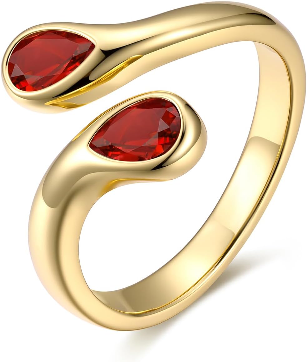 Women's Sterling Silver Birthstone Teardrop Ring - Open Adjustable Toi et Moi Band with a Monthly Stone for Promise Gift