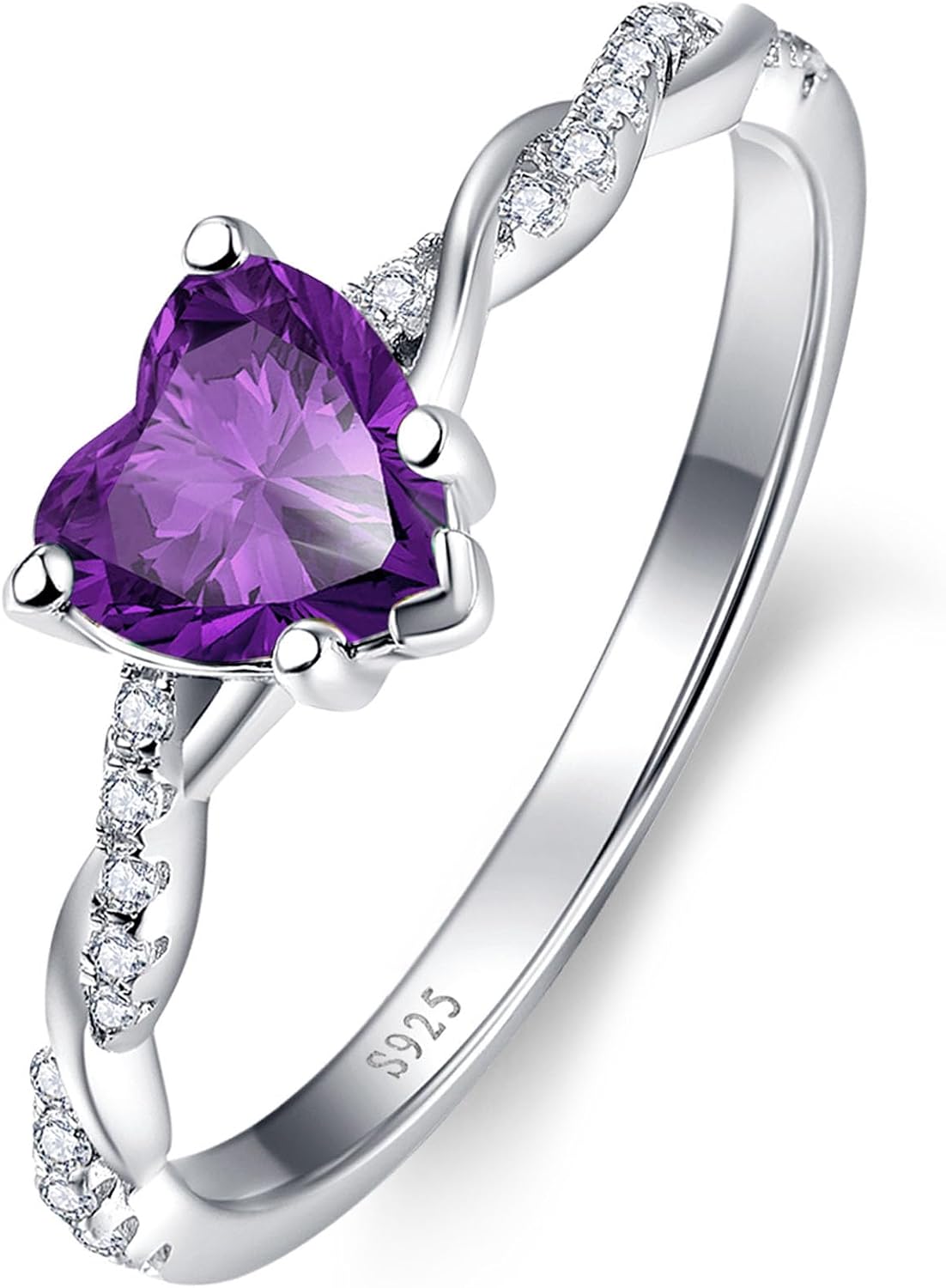 Women's Heart Cut Promise Ring - 925 Sterling Silver Twisted Vine Band with a 1.25 ct Created Gemstone in Sizes 5 to 10 
