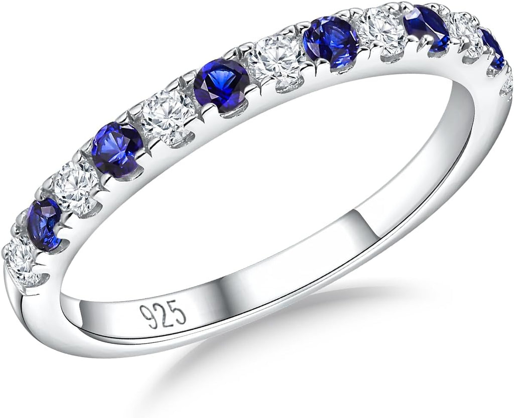 Women's Birthstone Half Eternity Band - 925 Sterling Silver 2.7 mm Ring with Created Gemstones in Sizes 6 to 10 - Garnet