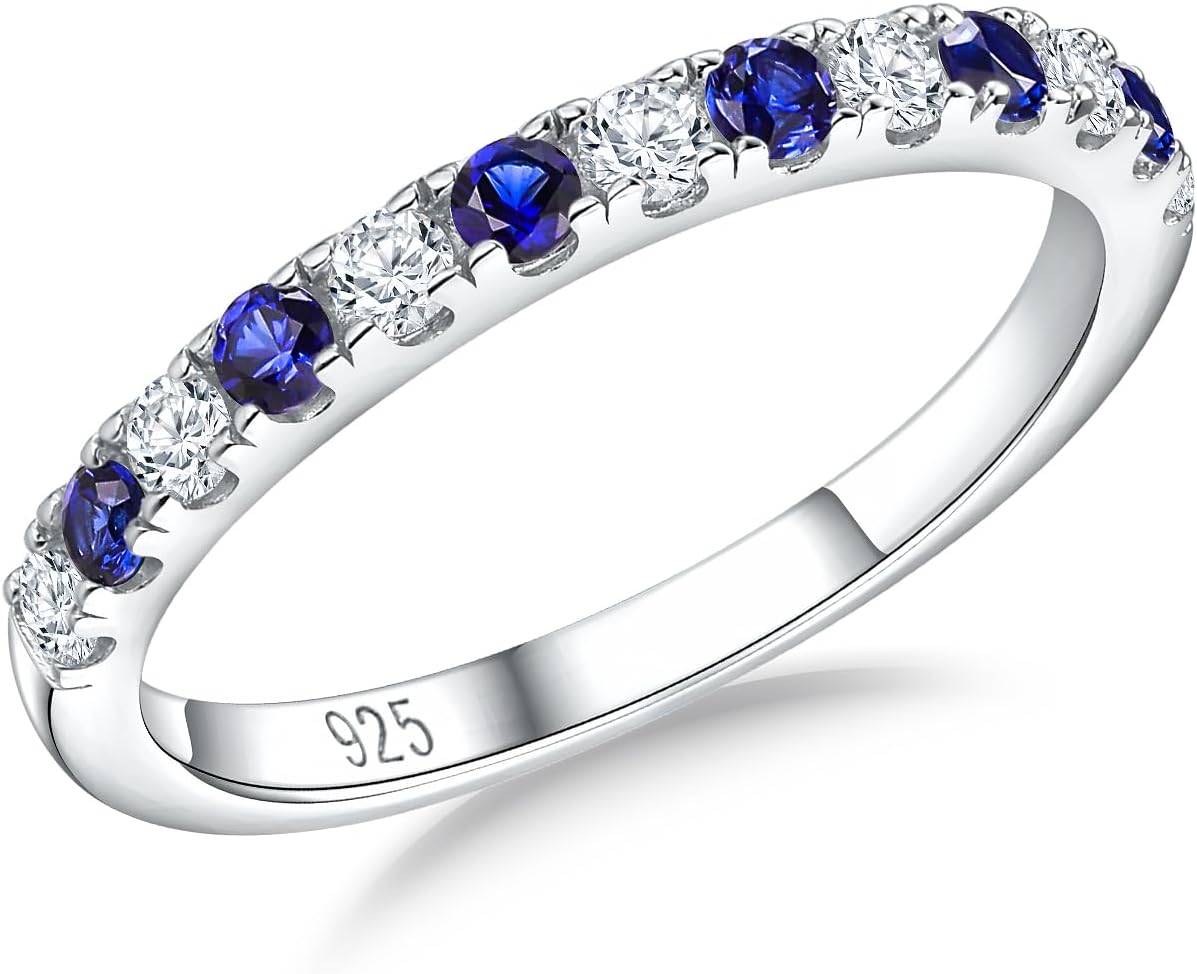 Women's Birthstone Half Eternity Band - 925 Sterling Silver 2.7 mm Ring with Created Gemstones in Sizes 6 to 10 - Garnet
