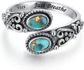 Women's Just Breathe Spoon Ring - 925 Sterling Silver Turquoise Vintage Band, Hypoallergenic and Adjustable in Sizes 6 t