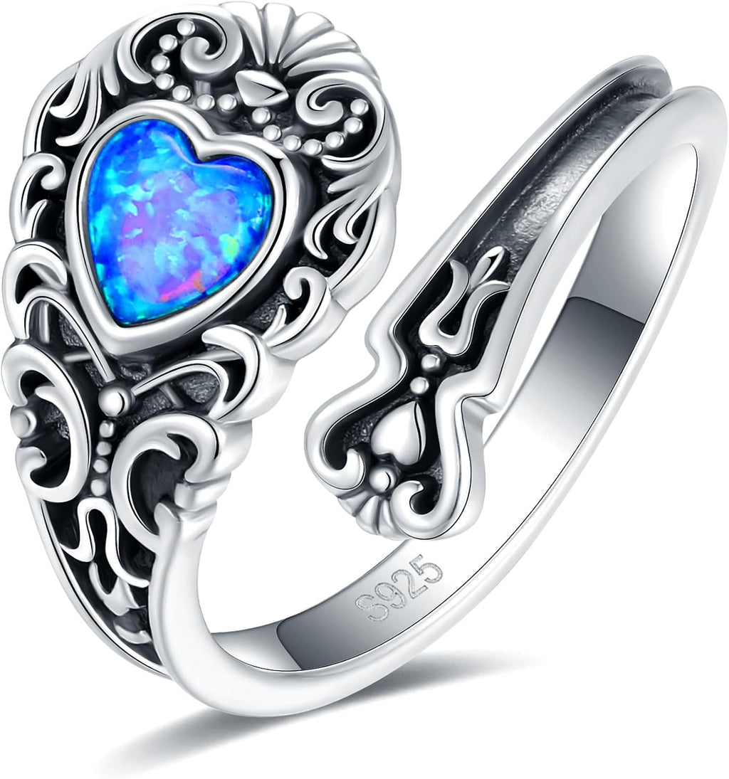 Women's Abalone and Turquoise Spoon Ring - Vintage Boho Wrap Band with Dragonfly and Sunflower Motifs for Everyday Wear 