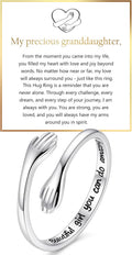 Granddaughter and Daughter Hug Ring - 925 Sterling Silver Adjustable Engraved Band as a Promise Gift from Grandma - Hug 