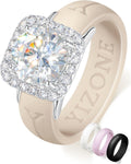 Women's Silicone Ring with Interchangeable Stone - Cubic Zirconia Halo Band in Four Colors for Workouts and Long Shifts 
