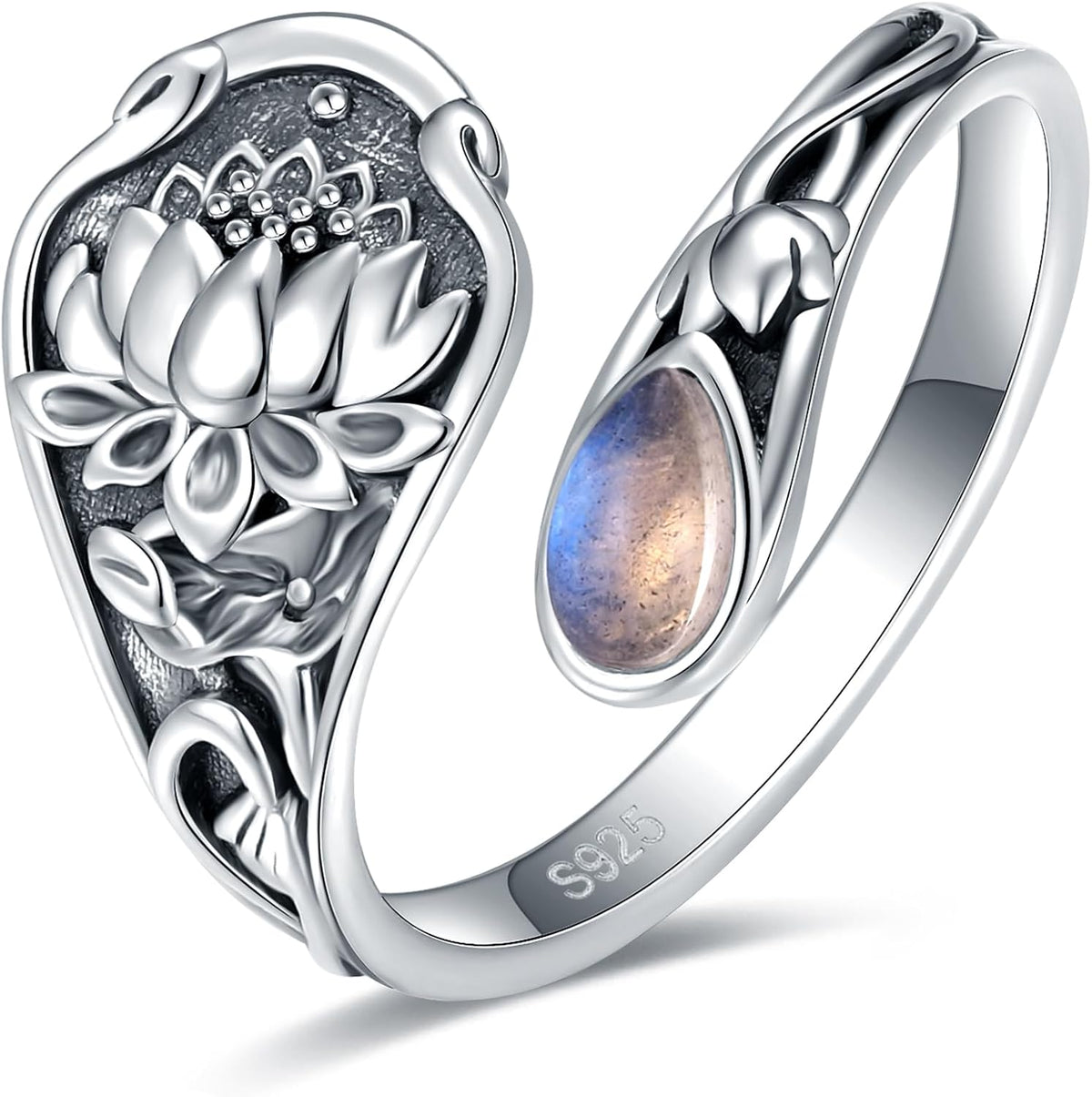 Women's Abalone and Turquoise Spoon Ring - Vintage Boho Wrap Band with Dragonfly and Sunflower Motifs for Everyday Wear 