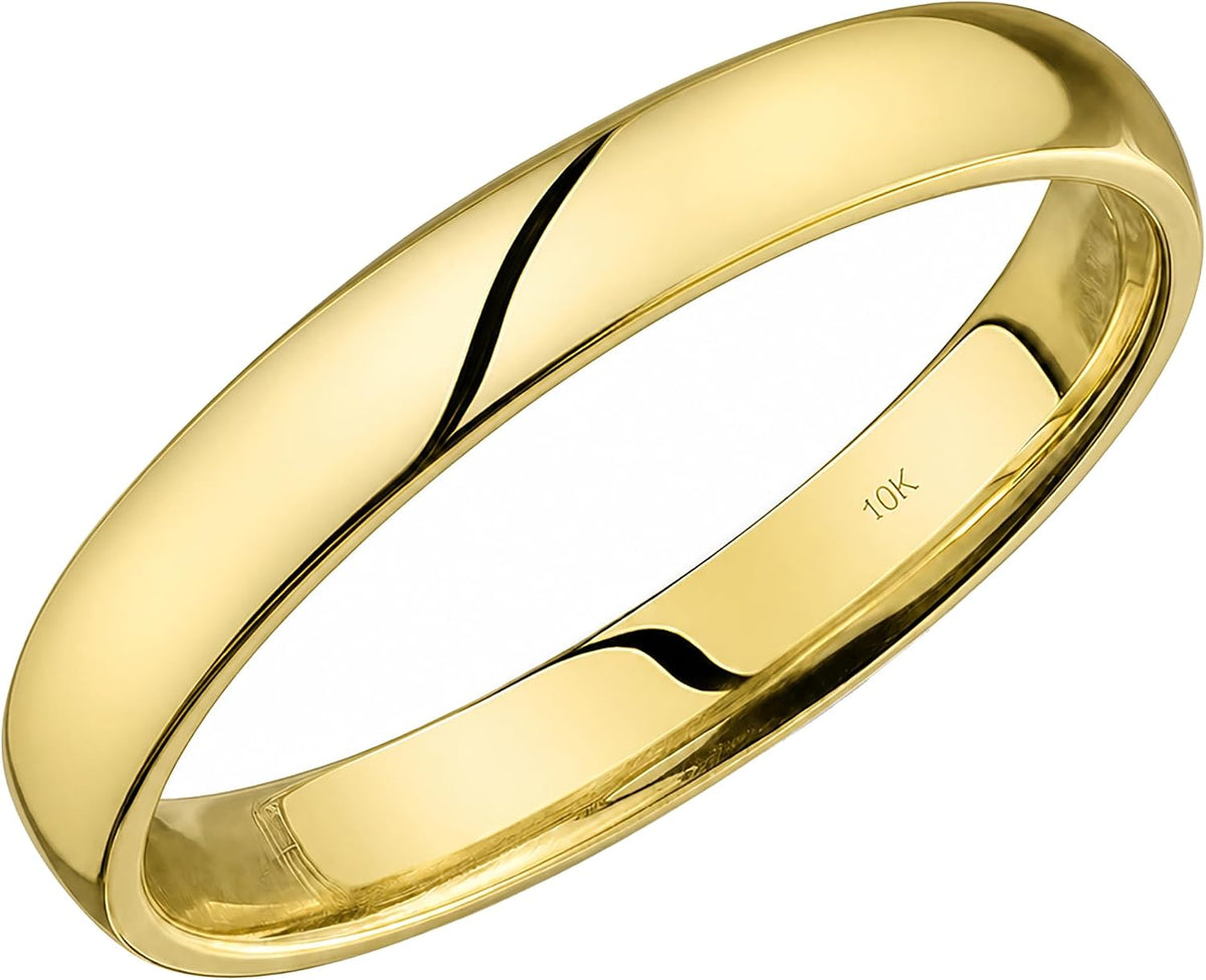 10K Gold Comfort Fit Wedding Band - Light Weight Ring in 1 mm to 6 mm Widths and Yellow, White or Rose Gold for Daily We