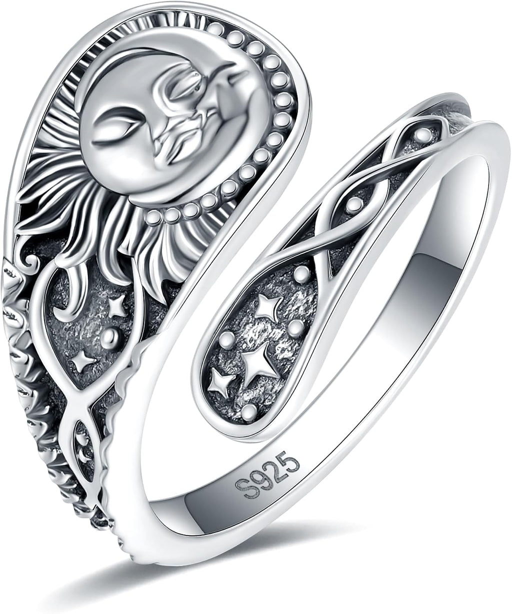 Women's Abalone and Turquoise Spoon Ring - Vintage Boho Wrap Band with Dragonfly and Sunflower Motifs for Everyday Wear 