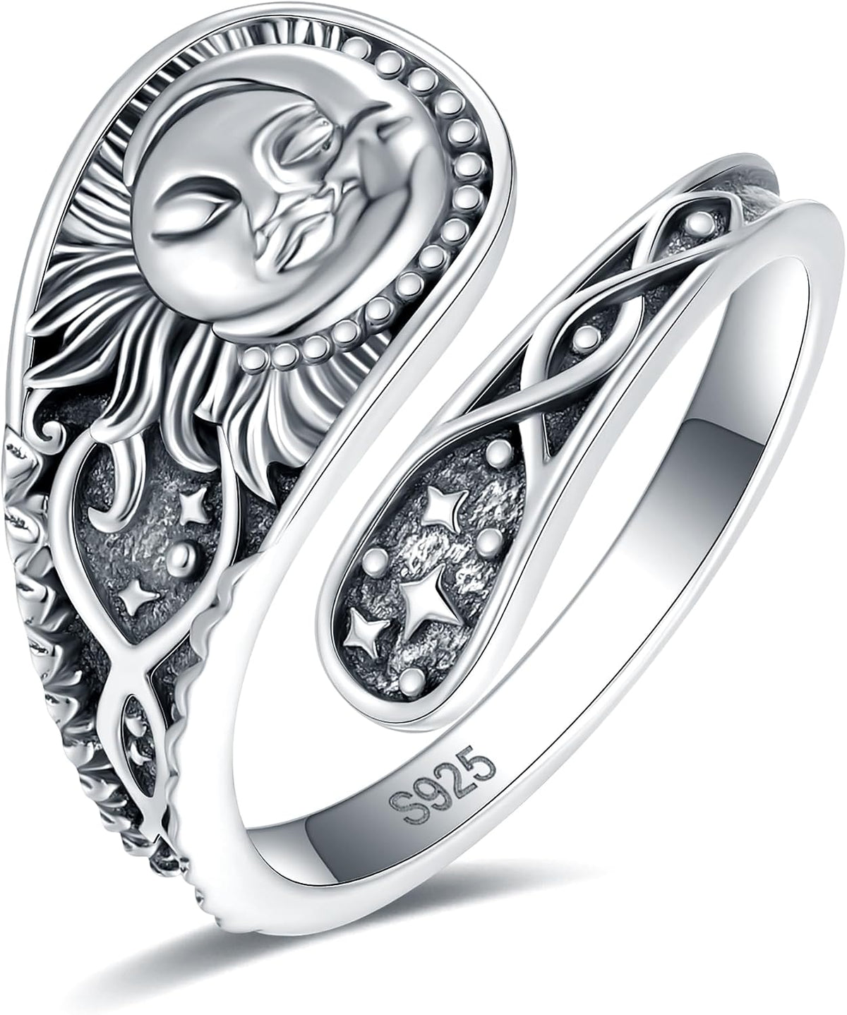 Women's Abalone and Turquoise Spoon Ring - Vintage Boho Wrap Band with Dragonfly and Sunflower Motifs for Everyday Wear 