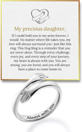 Daughter's Hug Ring - Stainless Steel Adjustable Band with Hugging Hands and an Always With You Message for Her Birthday