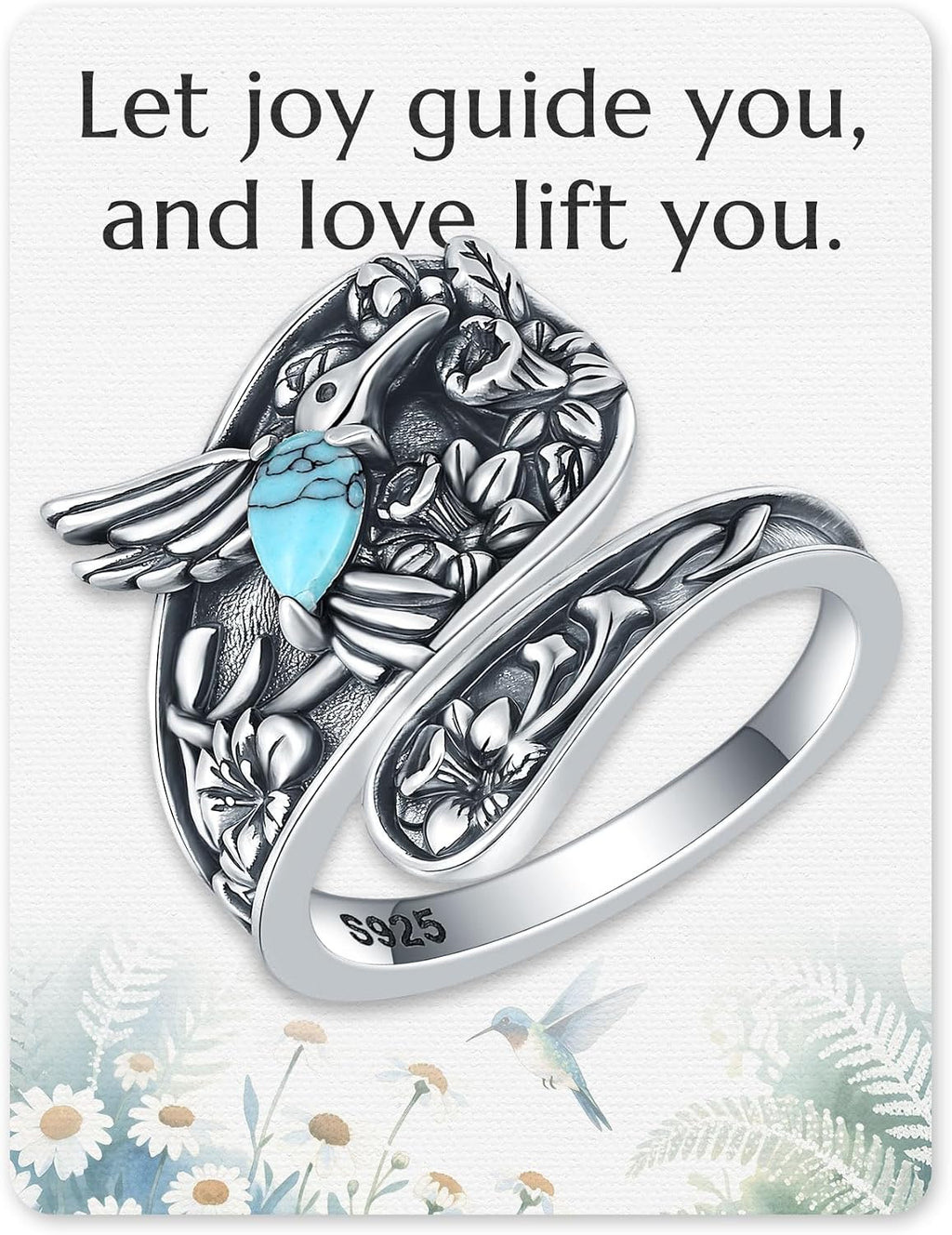 Women's Abalone and Turquoise Spoon Ring - Vintage Boho Wrap Band with Dragonfly and Sunflower Motifs for Everyday Wear 