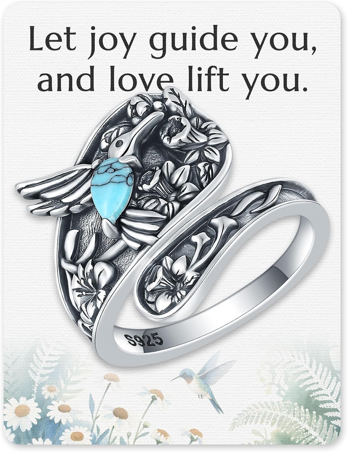 Women's Abalone and Turquoise Spoon Ring - Vintage Boho Wrap Band with Dragonfly and Sunflower Motifs for Everyday Wear 