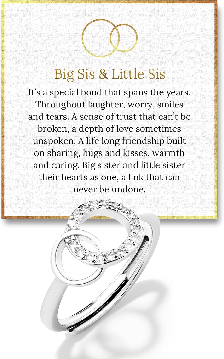 Sister's Linked Ring - 999 Pure Silver and Stainless Steel Band with Two Joined Loops as a Keepsake Birthday Gift - Gift
